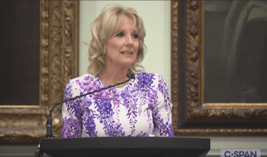 Jill Biden is seen on C-Span during an appearance after the November 2022 midterm elections, speaking at the College Promise Careers Institute. “This is one area where we can make real, bipartisan progress,” Biden said.