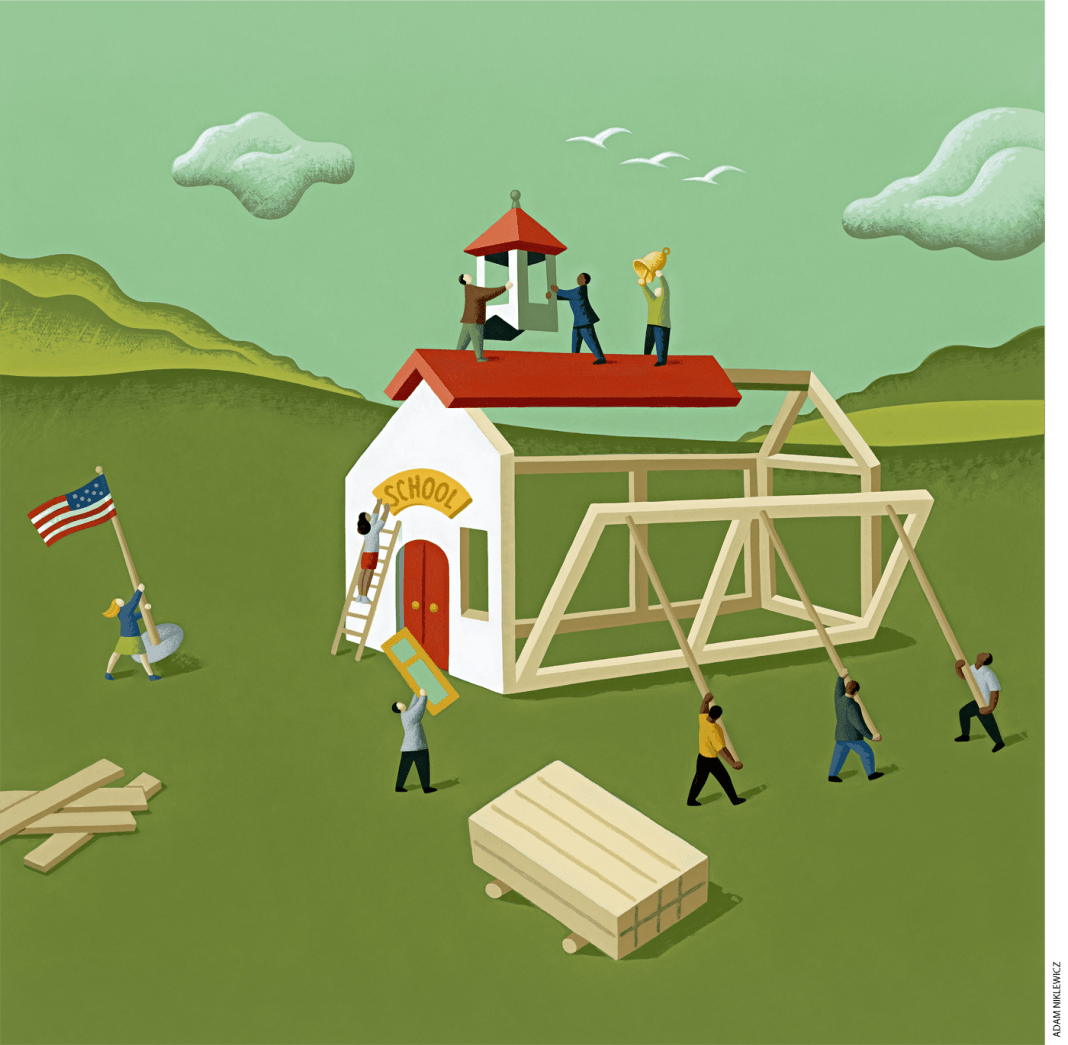 Illustration of a school under construction