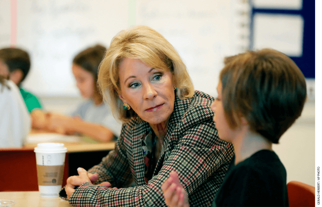 Education Secretary Betsy DeVos visits a classroom at the Edward Hynes Charter School in New Orleans, Friday, Oct. 5, 2018.