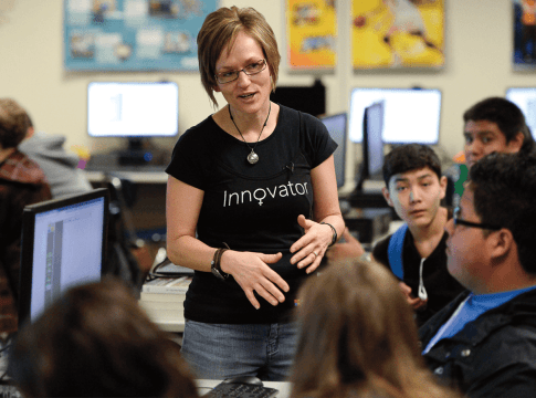 Nicole Reitz-Larsen uses movement to teach computer science at West High School in Salt Lake City. She used to teach German and business.