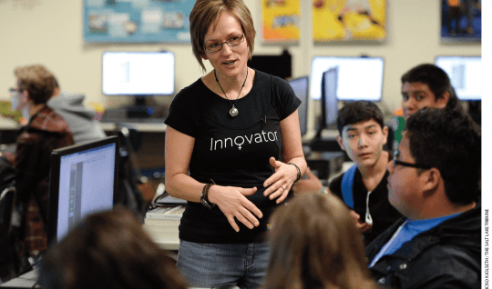 Nicole Reitz-Larsen uses movement to teach computer science at West High School in Salt Lake City. She used to teach German and business.