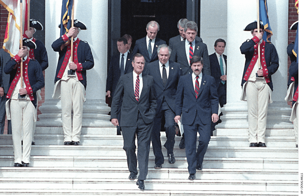 Forty-nine of 50 governors, including then-Arkansas-governor Bill Clinton, attended President George H.W. Bush’s “education summit” in Charlottesville, Virginia, in 1989