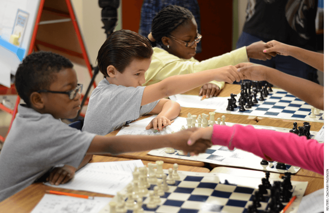 Schools can foster student connections by providing open-ended opportunities for young people to engage. Activities might include playing games, such as chess, between classes.