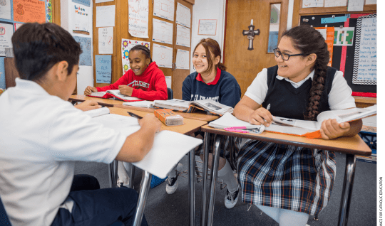 Students at St. Elizabeth of Hungary, a PK-8 private Catholic school in Dallas, work on a lesson.