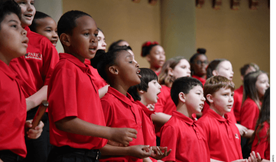 Students at Parker Elementary Music Magnet School in Houston sing at the 22nd annual Hear the Future invitational choral festival presented by the Houston Chamber Choir in January 2022.
