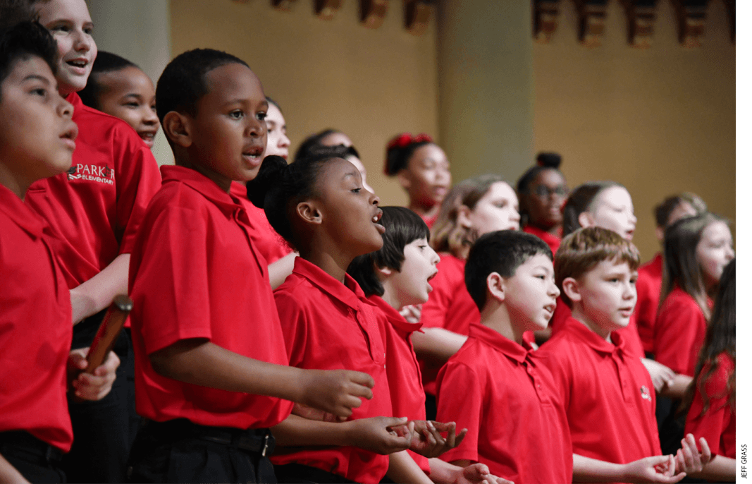 Students at Parker Elementary Music Magnet School in Houston sing at the 22nd annual Hear the Future invitational choral festival presented by the Houston Chamber Choir in January 2022.