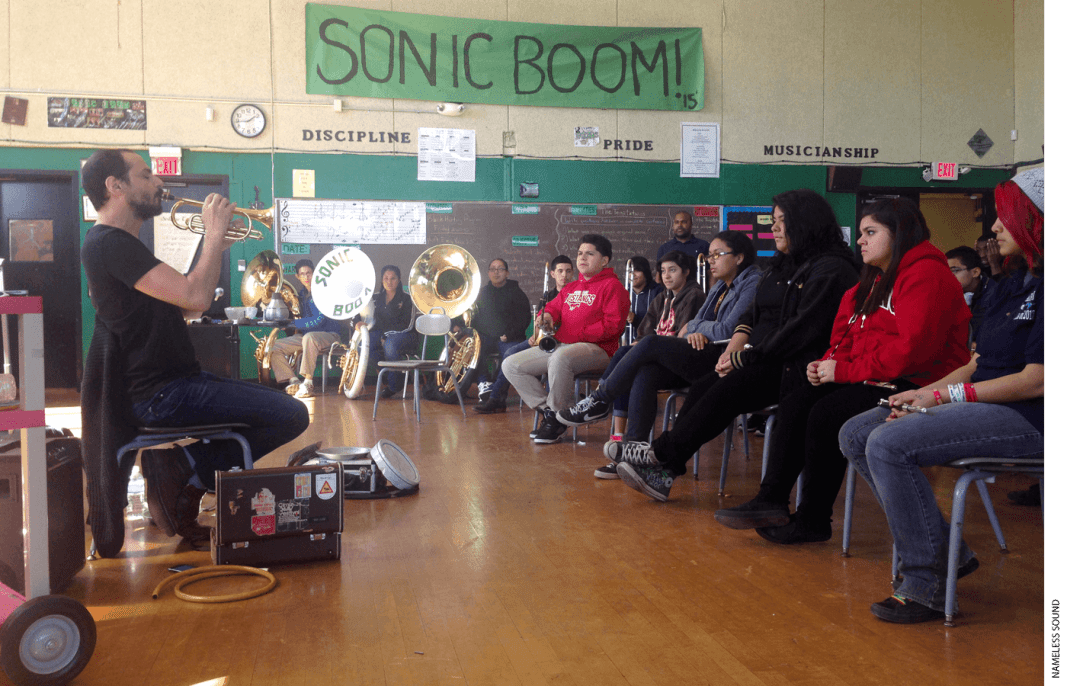 Mazen Kerbaj, a cornet player, gives a music improvisation workshop for students in Houston. New research reveals the benefits of arts education on overall academic achievement.