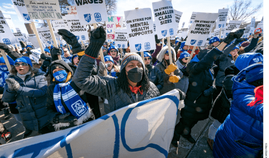 Striking Minneapolis teachers rallied in March 2022 at the state capitol.