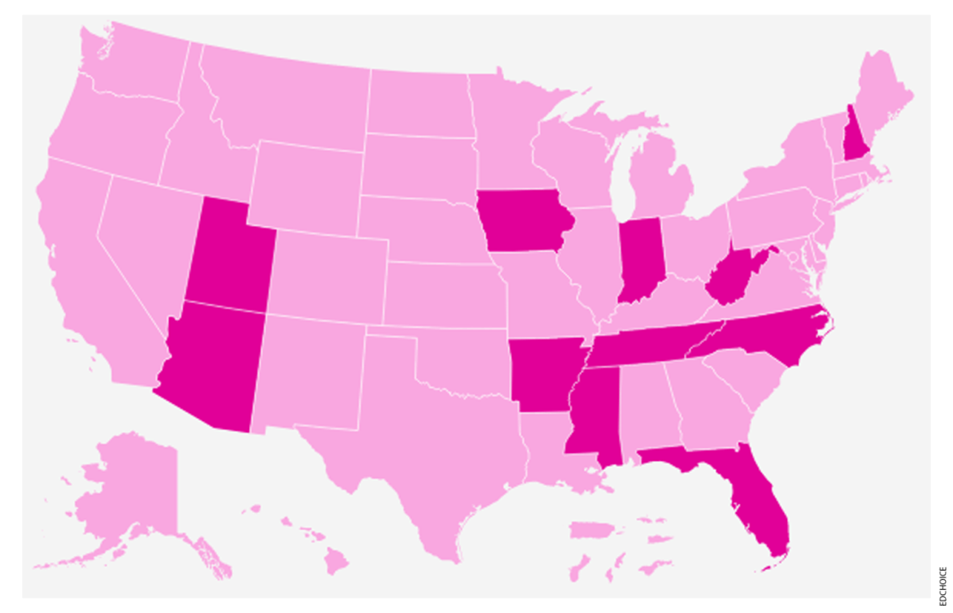 Map highilghting which states have education savings accounts